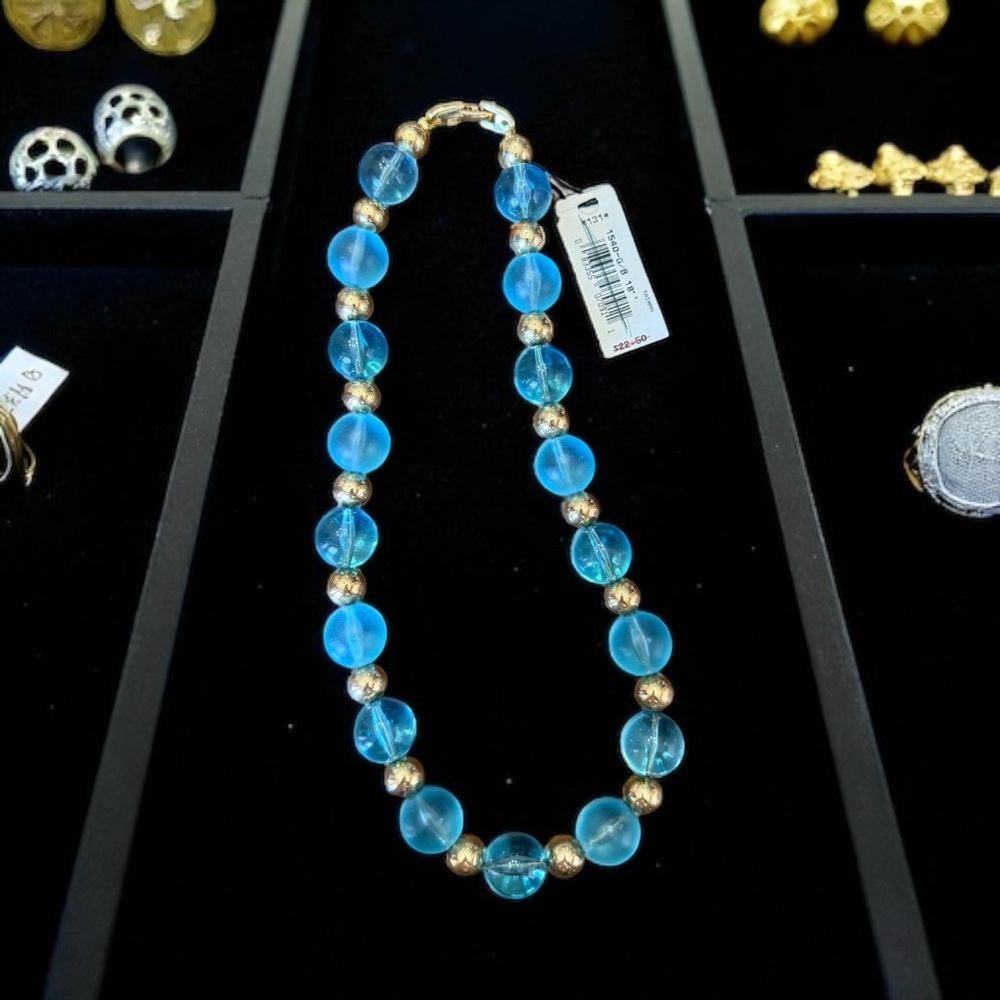 Vintage Napier Aqua Blue and gold 18” Beads